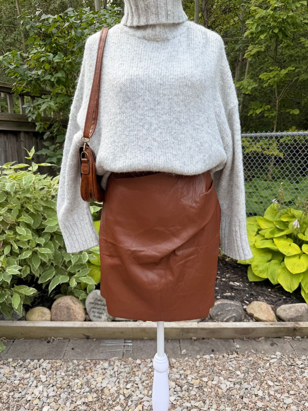 Wilfred Brown Faux Leather Draped Mini Skirt 🤎